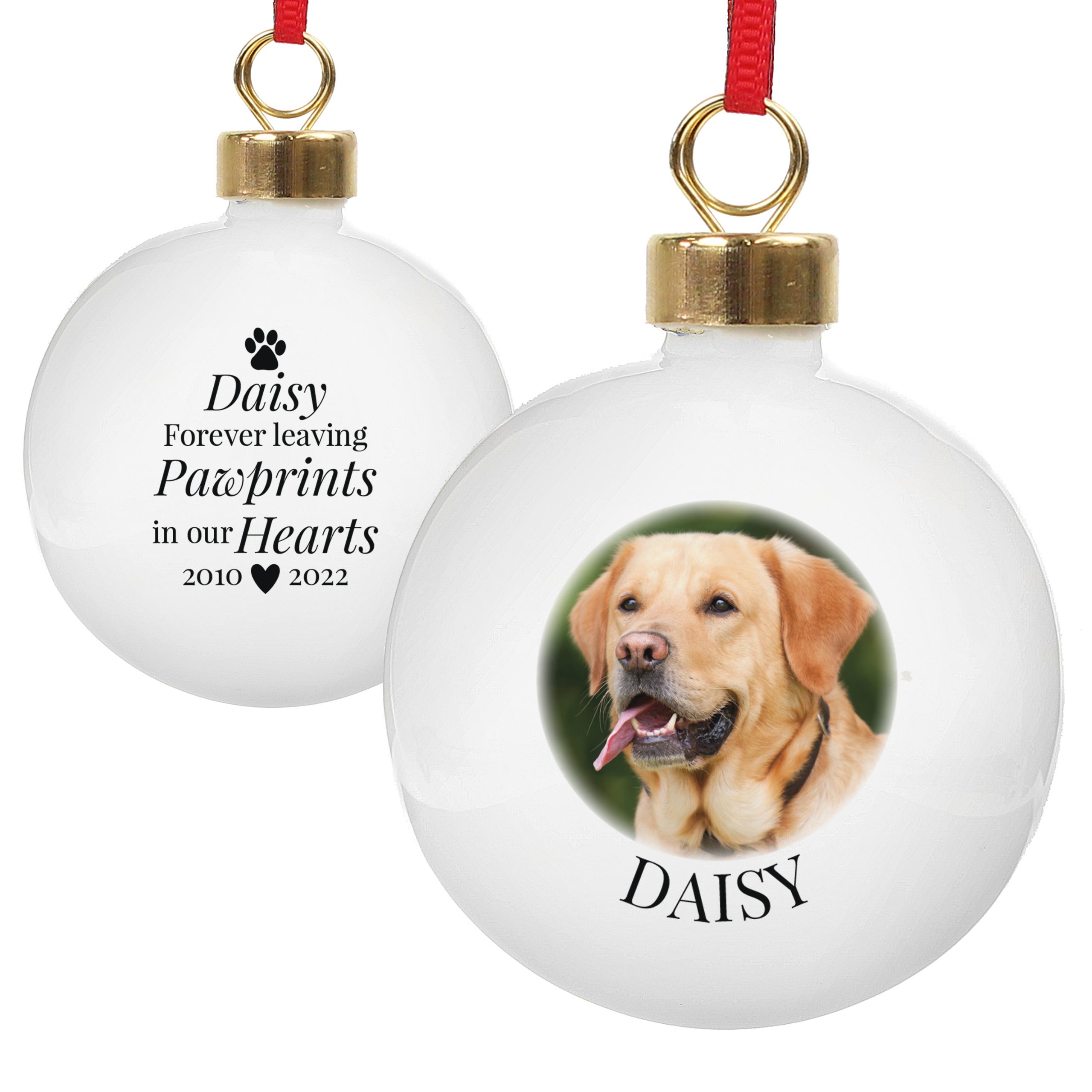 Personalised Paw Print Memorial Photo Upload Bauble - Image 4