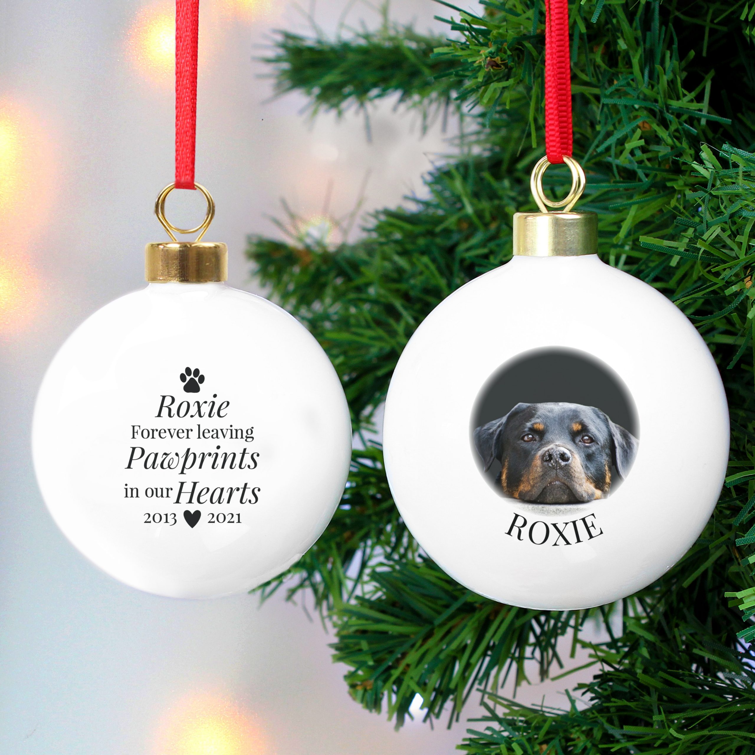 Personalised Paw Print Memorial Photo Upload Bauble - Image 2