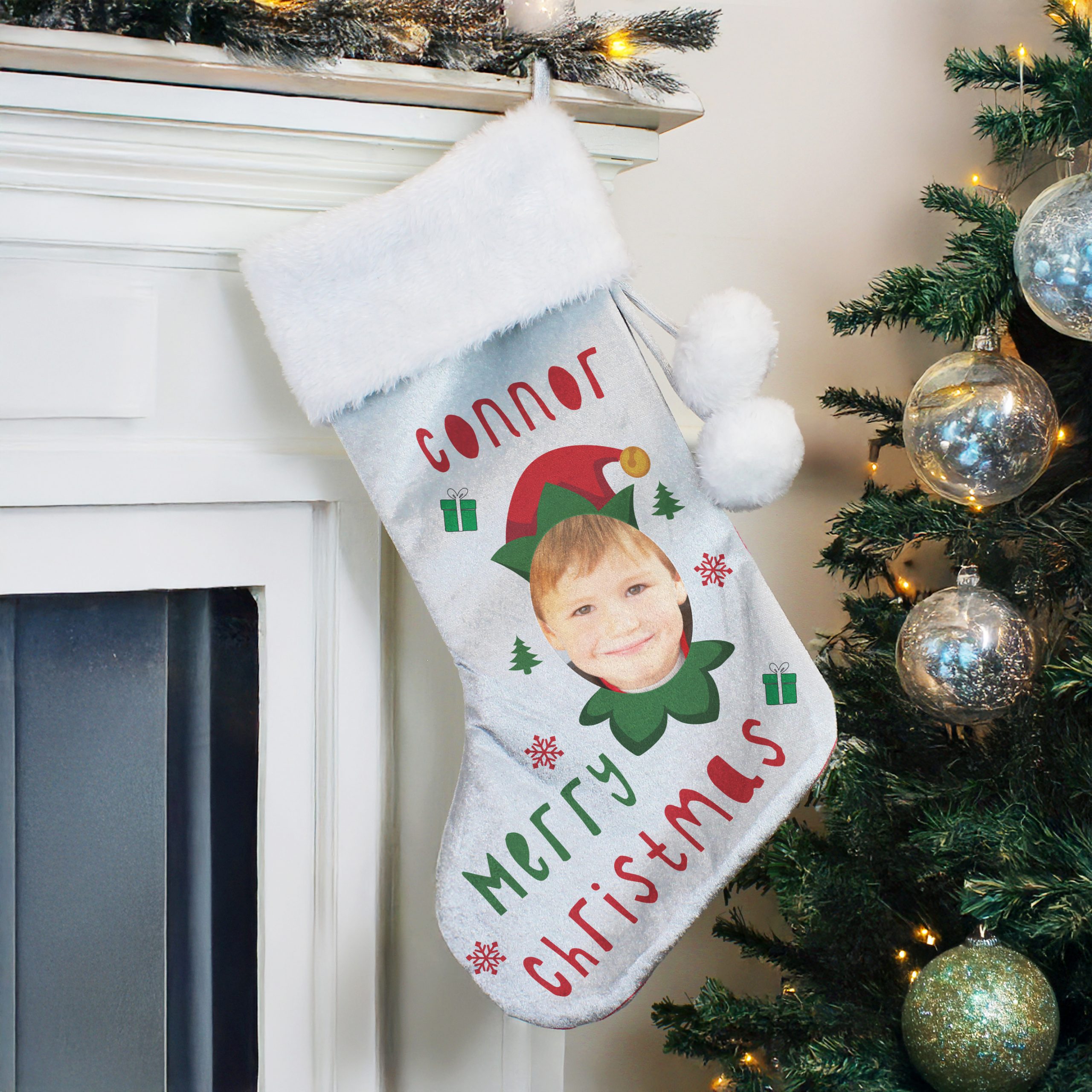 Photo Upload Elf Christmas Stocking Personalised