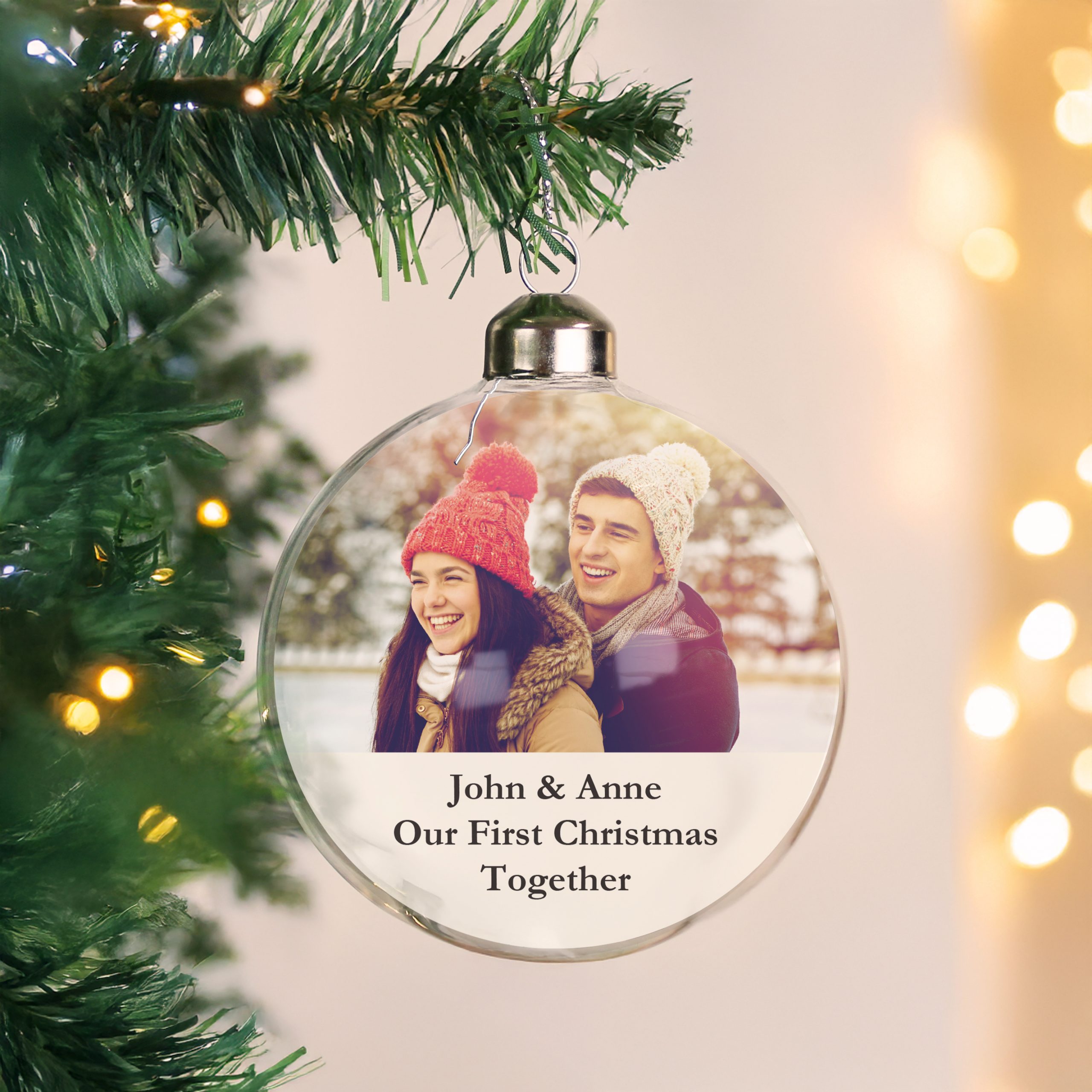 Personalised Message Photo Upload Glass Bauble - Image 2