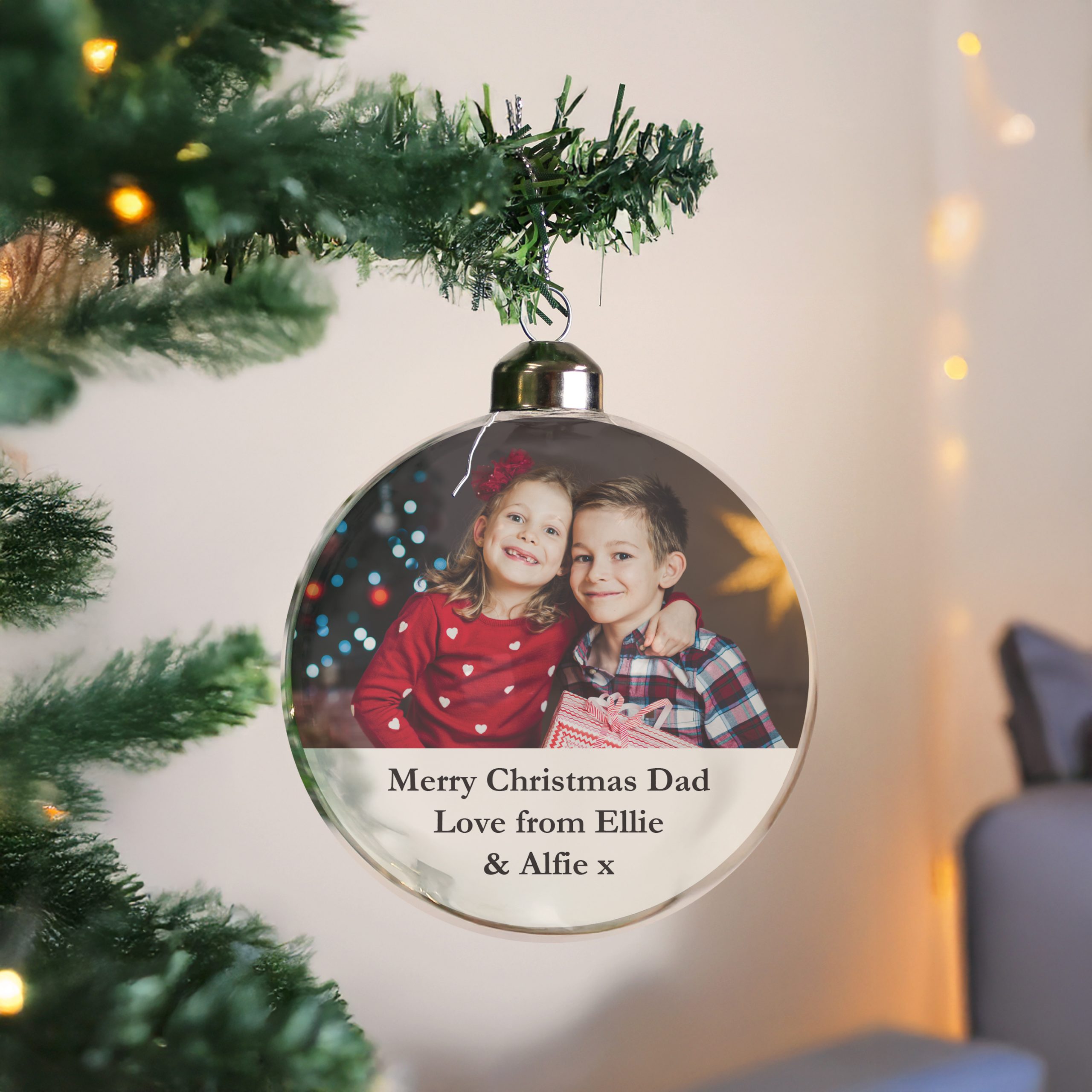 Personalised Message Photo Upload Glass Bauble - Image 3