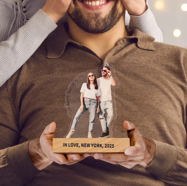 Personalised Photo Acrylic Cut Out with Wooden Stand - Image 6